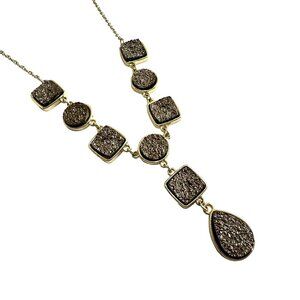 Drusy Quartz Gold Tone Lariat Necklace